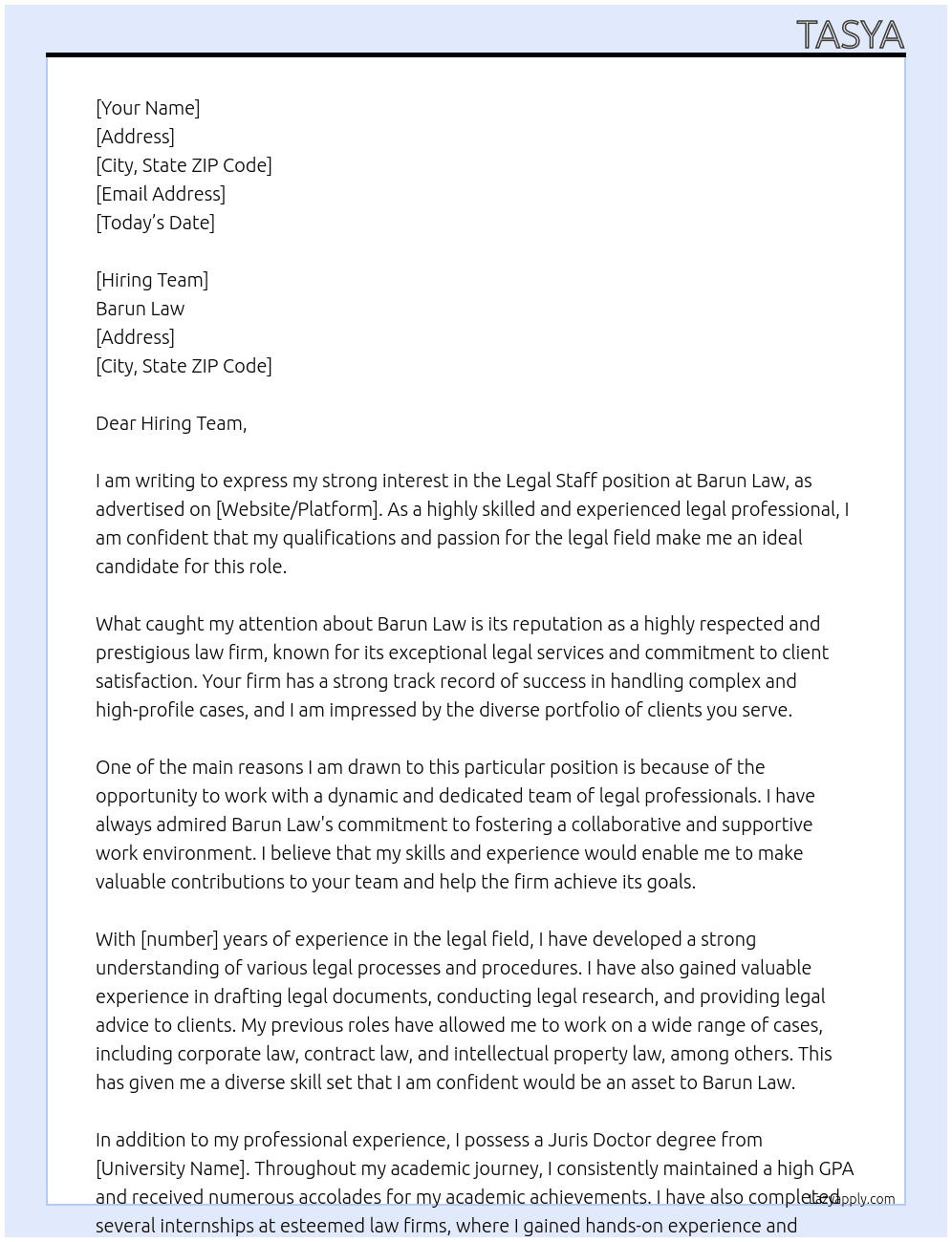 Legal Staff At Barun Law Cover Letter