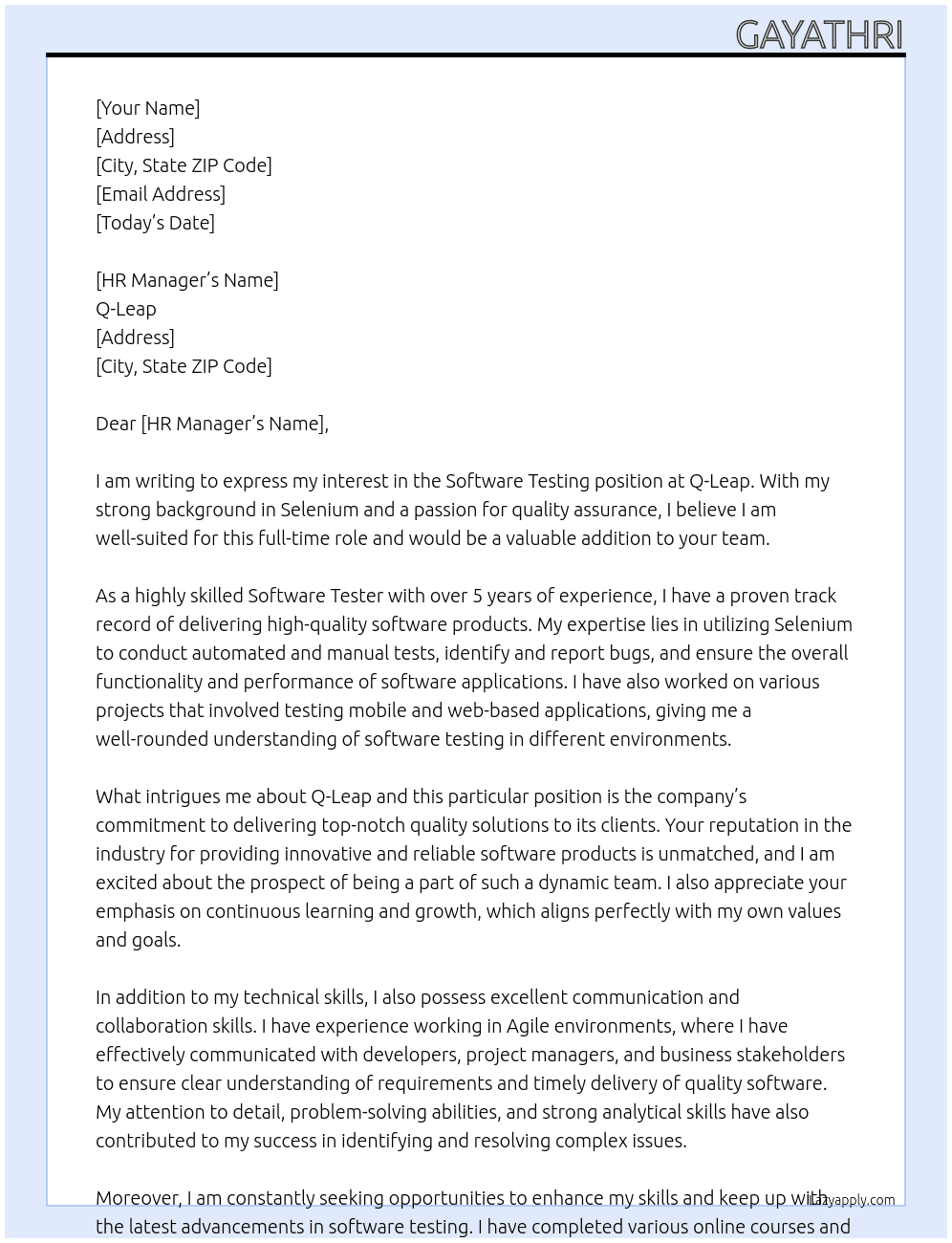 Software testing At q-leap Cover Letter