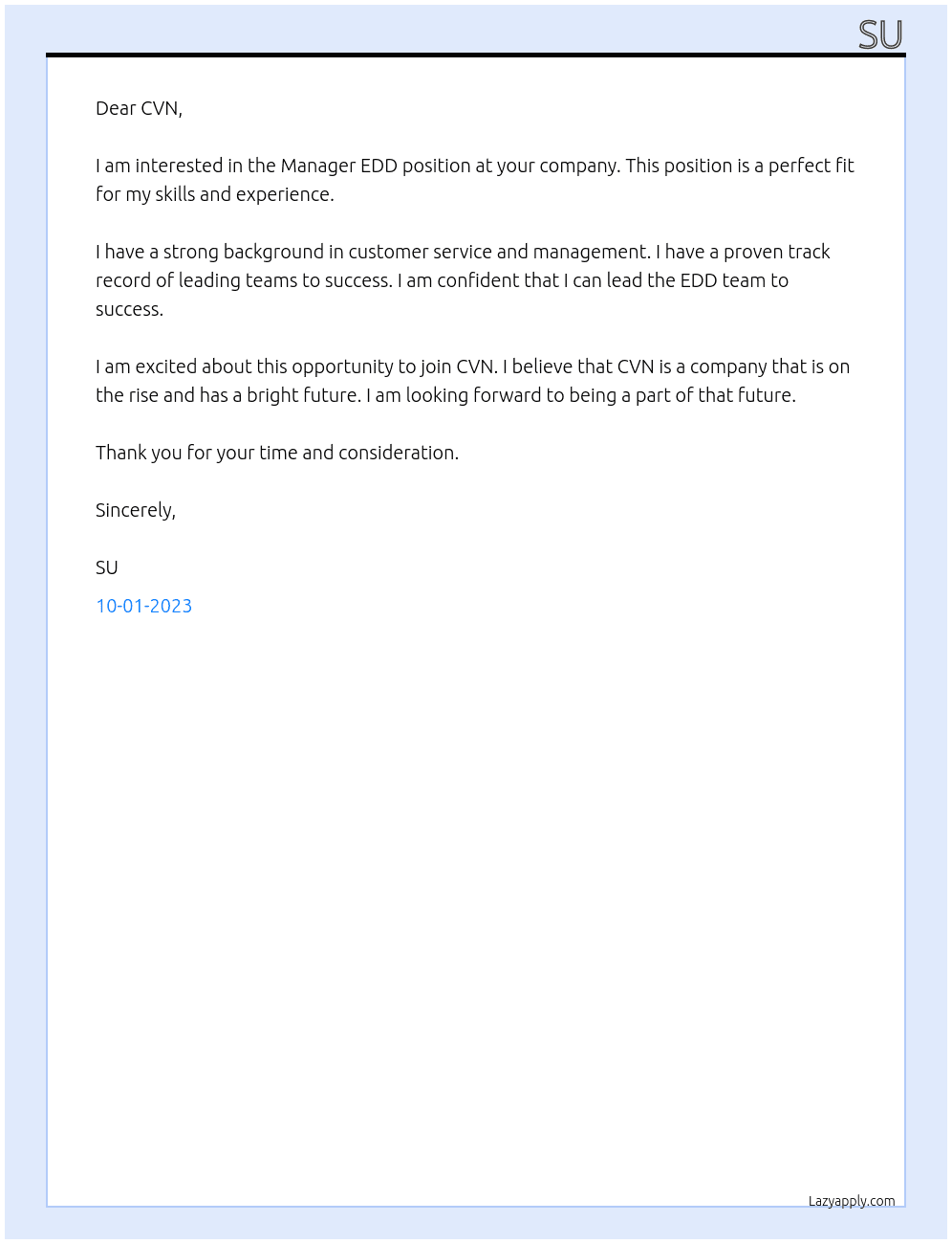 Manager EDD At CVN Cover Letter