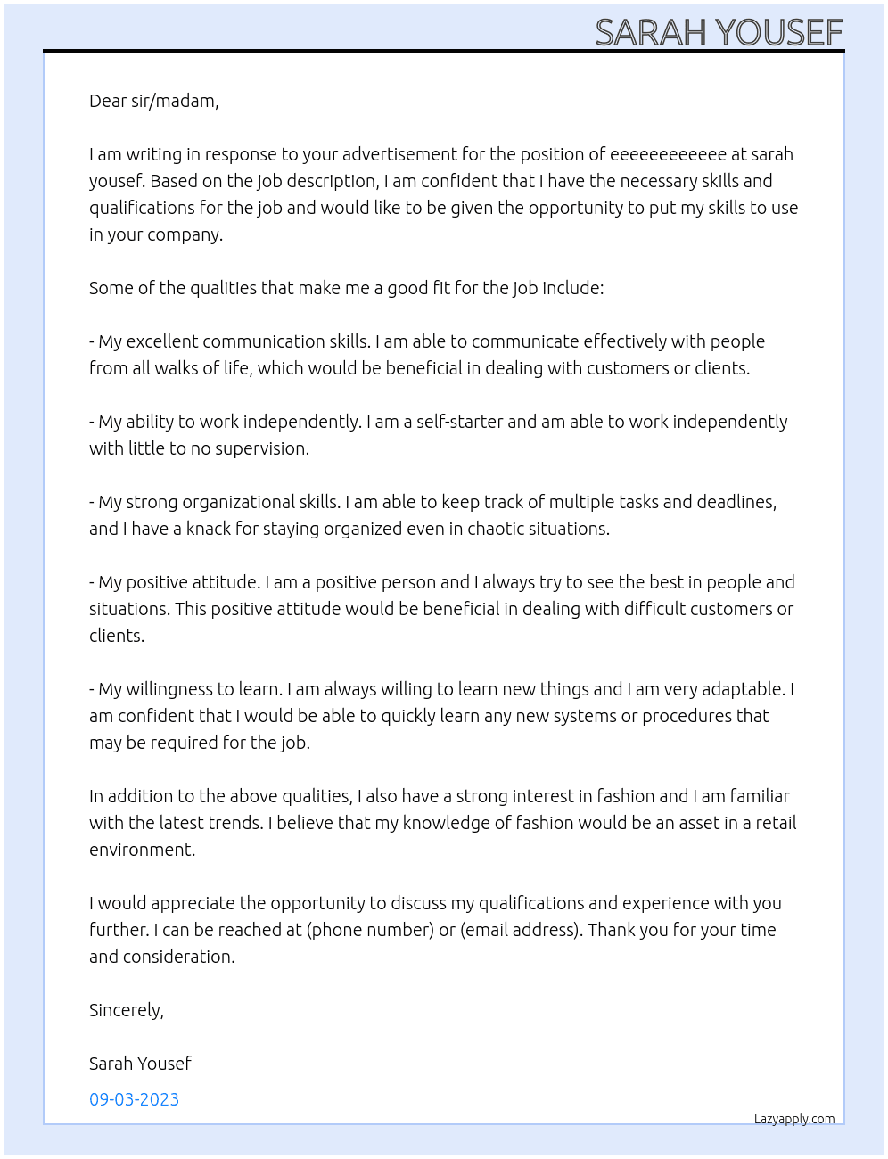eeeeeeeeeeee At sarah yousef Cover Letter