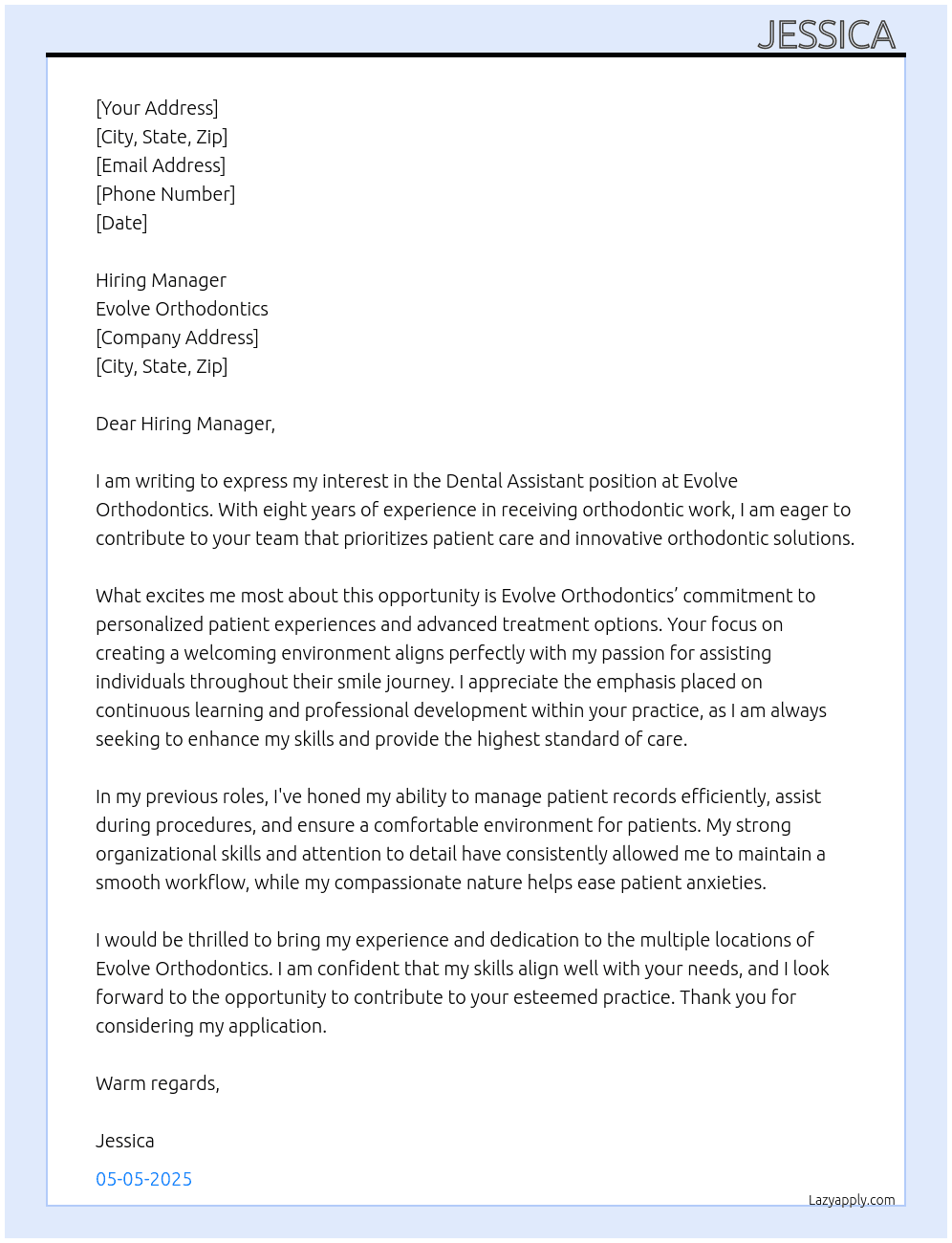 Dental Assistant  At Evolve Orthodontics Cover Letter