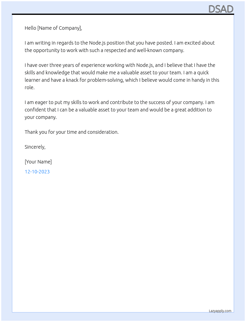 Node.js At sdad Cover Letter