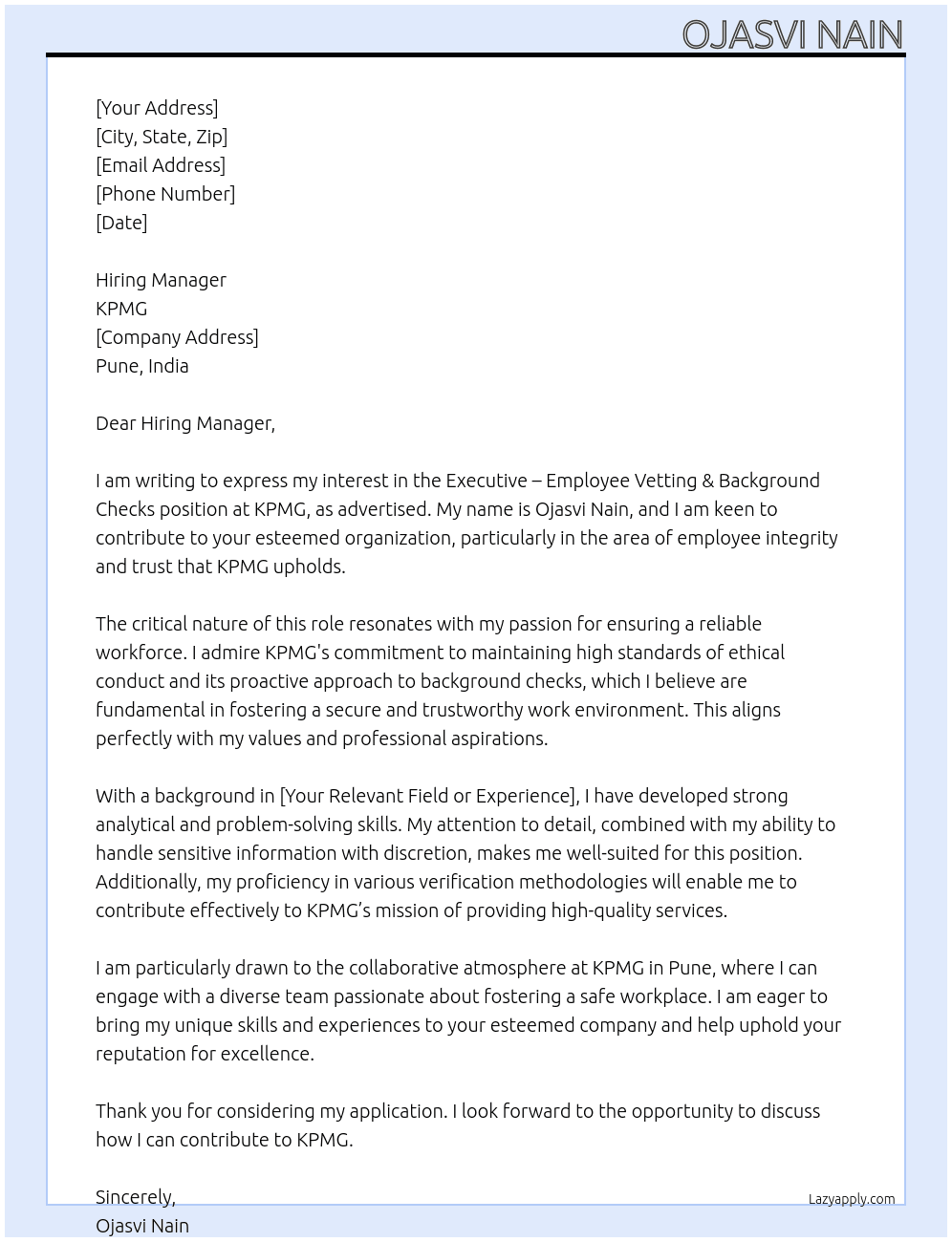 Cover letter for executive – employee vetting & background checks - LazyApply