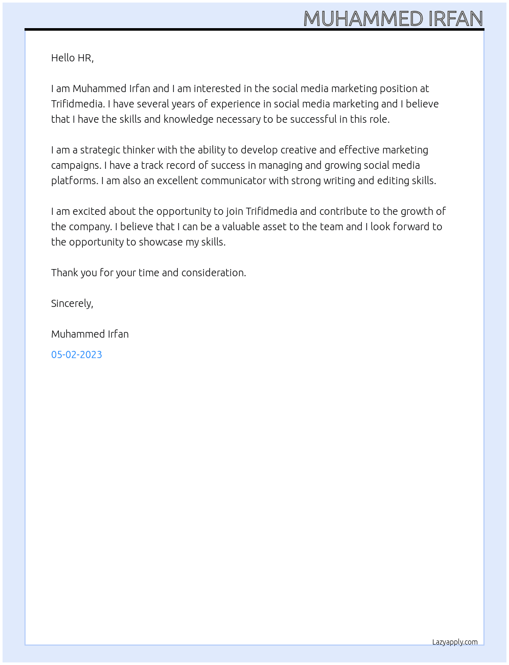 Social media marketing At Trifidmedia Cover Letter
