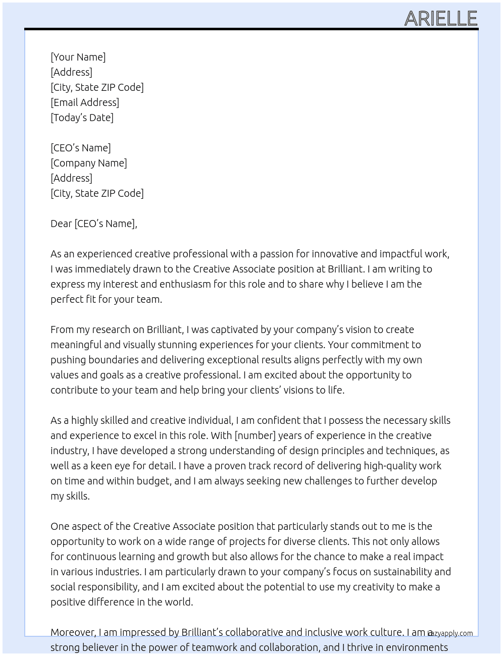 Creative Associate At Brilliant Cover Letter