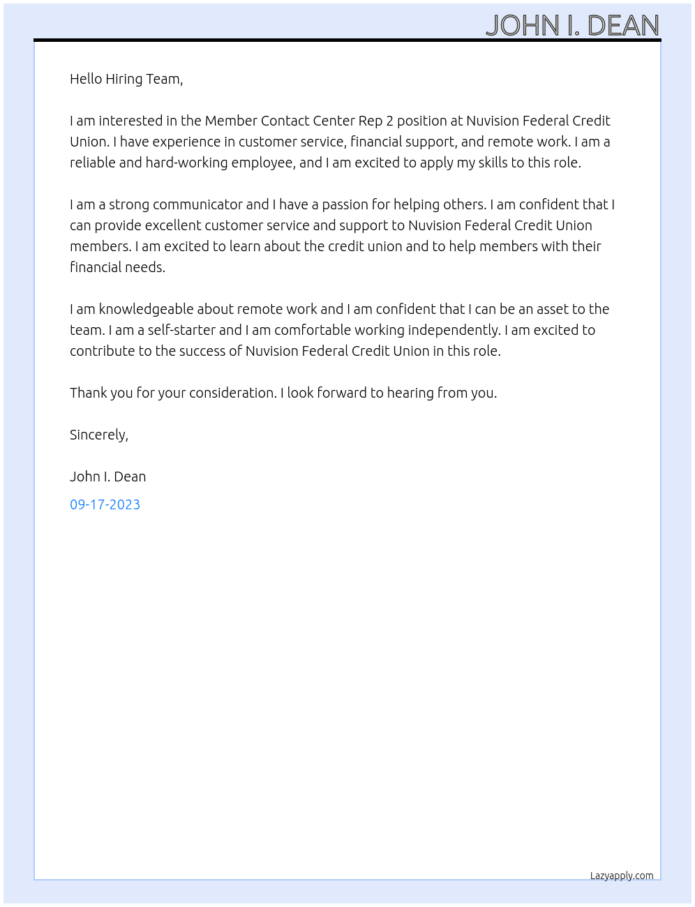 Member Contact Center Rep 2 At Nuvision Federal Credit Union Cover Letter