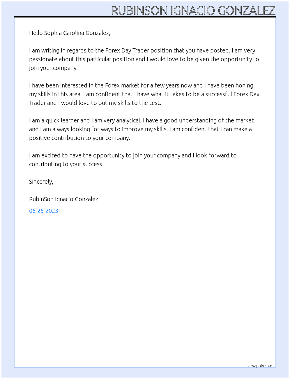Forex Day Trader At Forex Day Trading Cover Letter