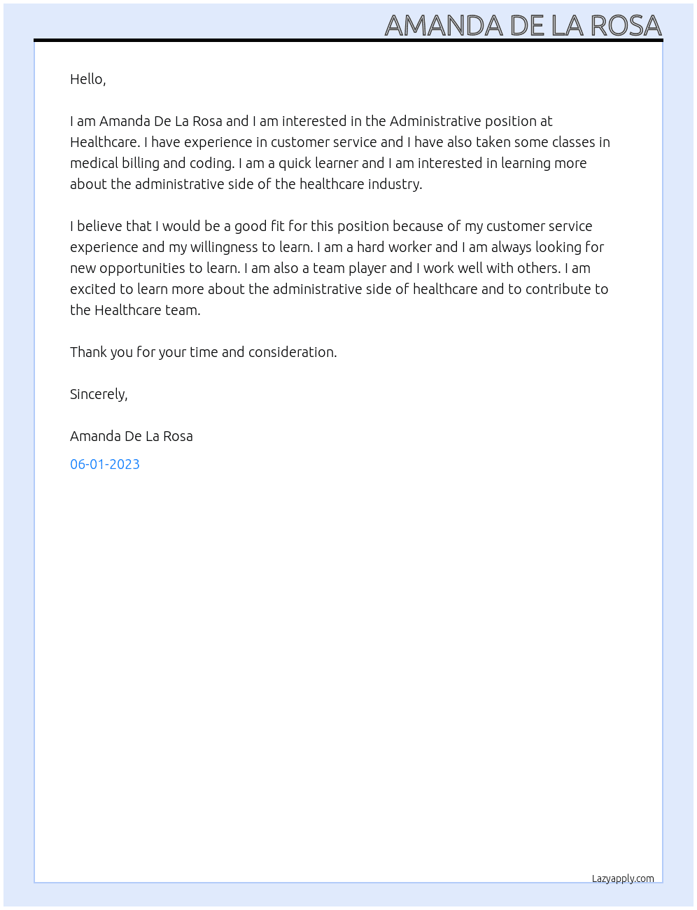 Administrative At Healthcare Cover Letter