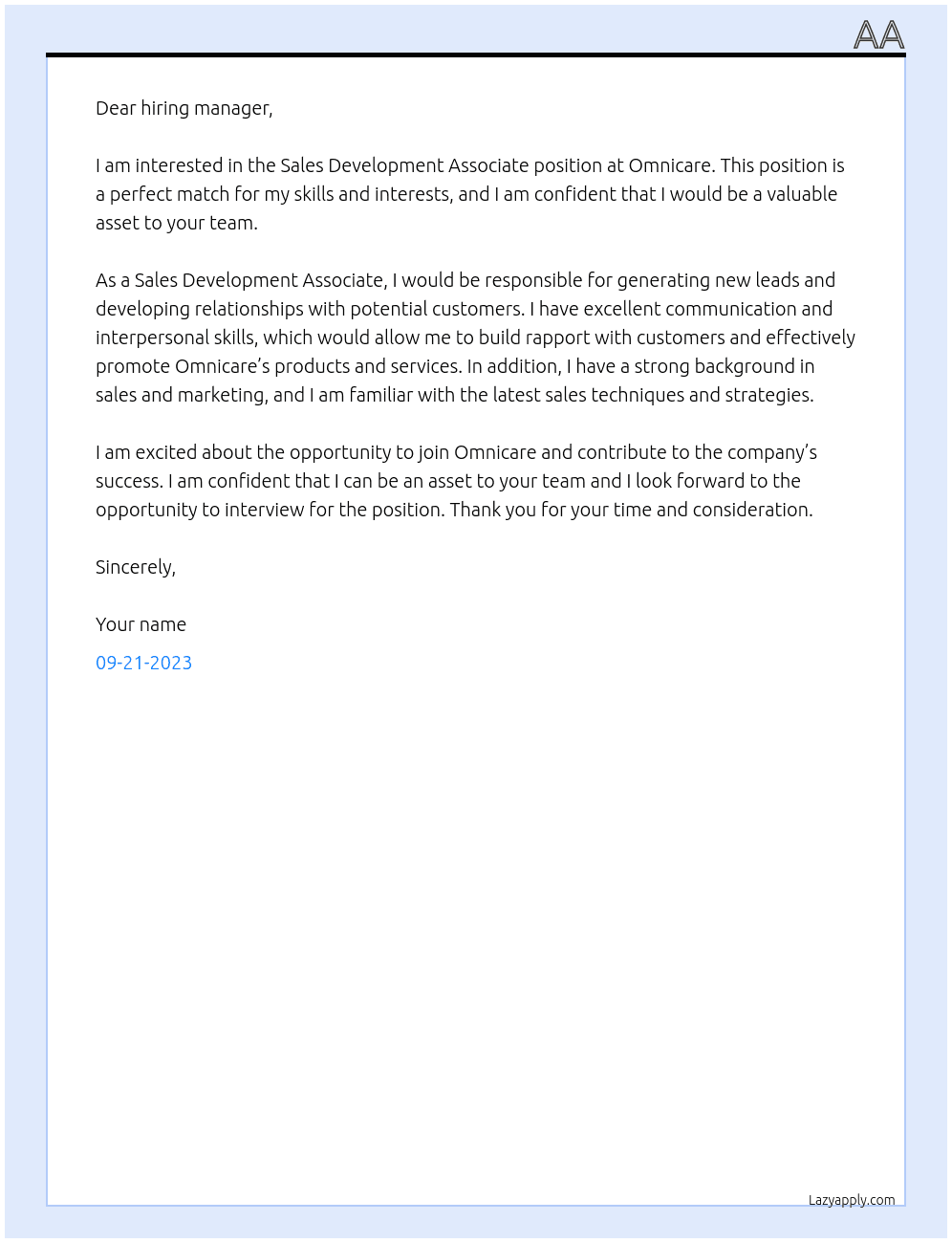  Sales Development Associate At Omnicare Cover Letter
