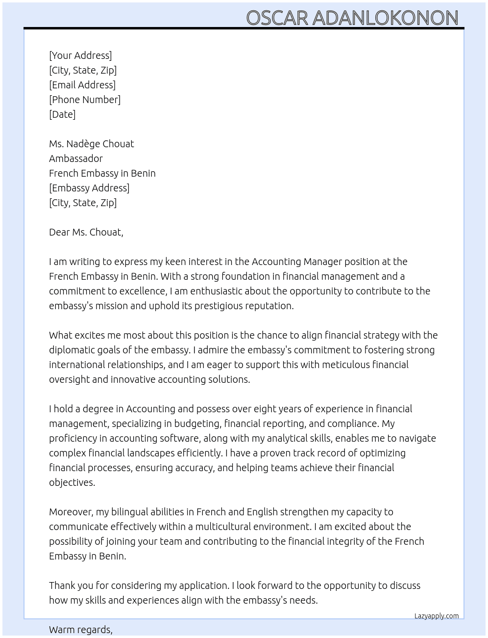 Cover letter for accounting manager - LazyApply