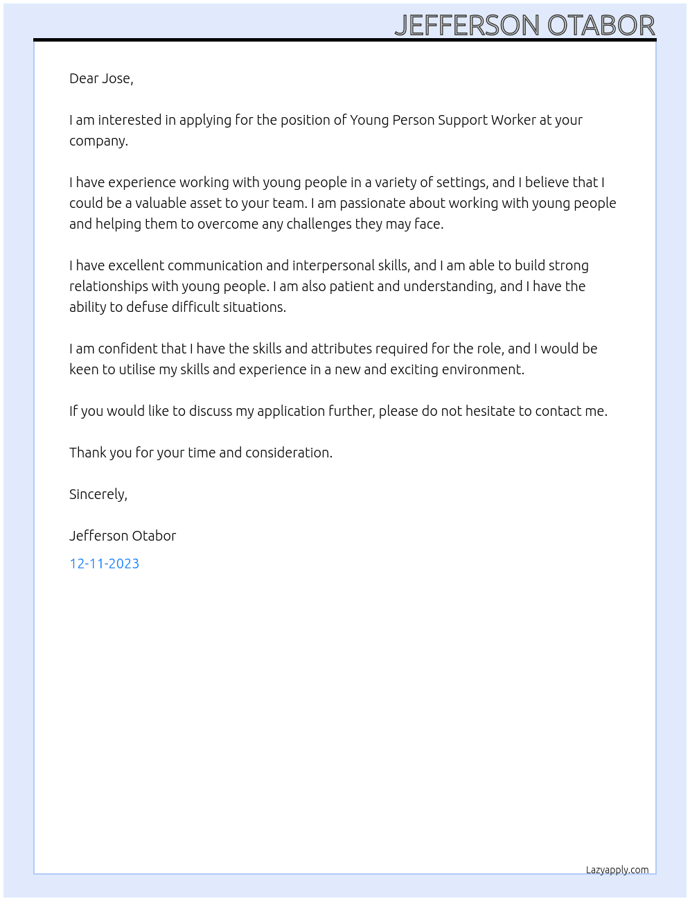 Young person support worker At Young person support worker Cover Letter