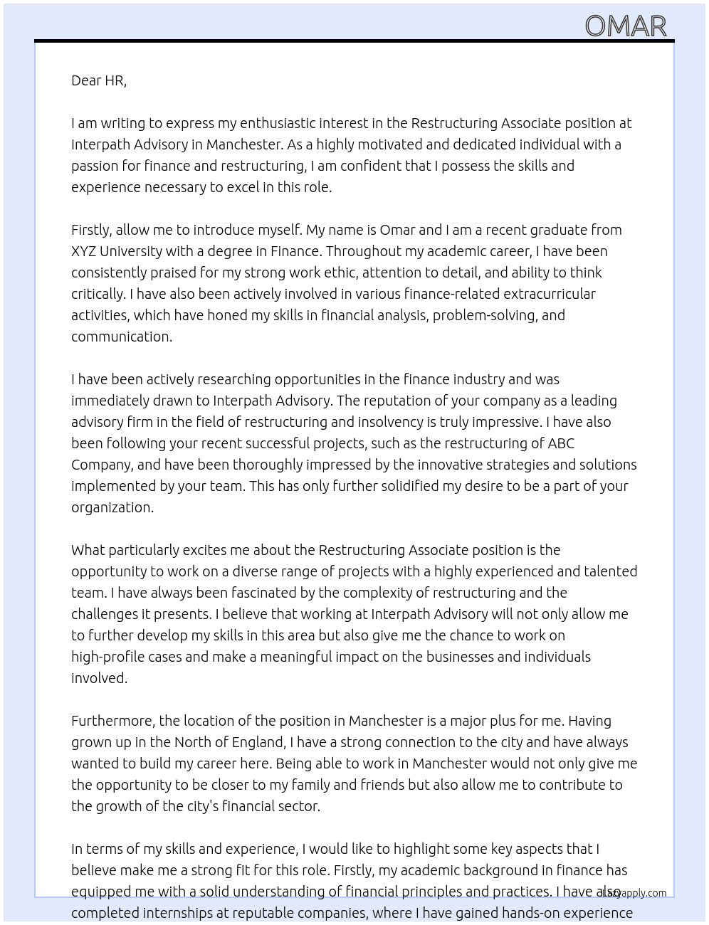 Restructuring associate At Interpath Advisory Cover Letter