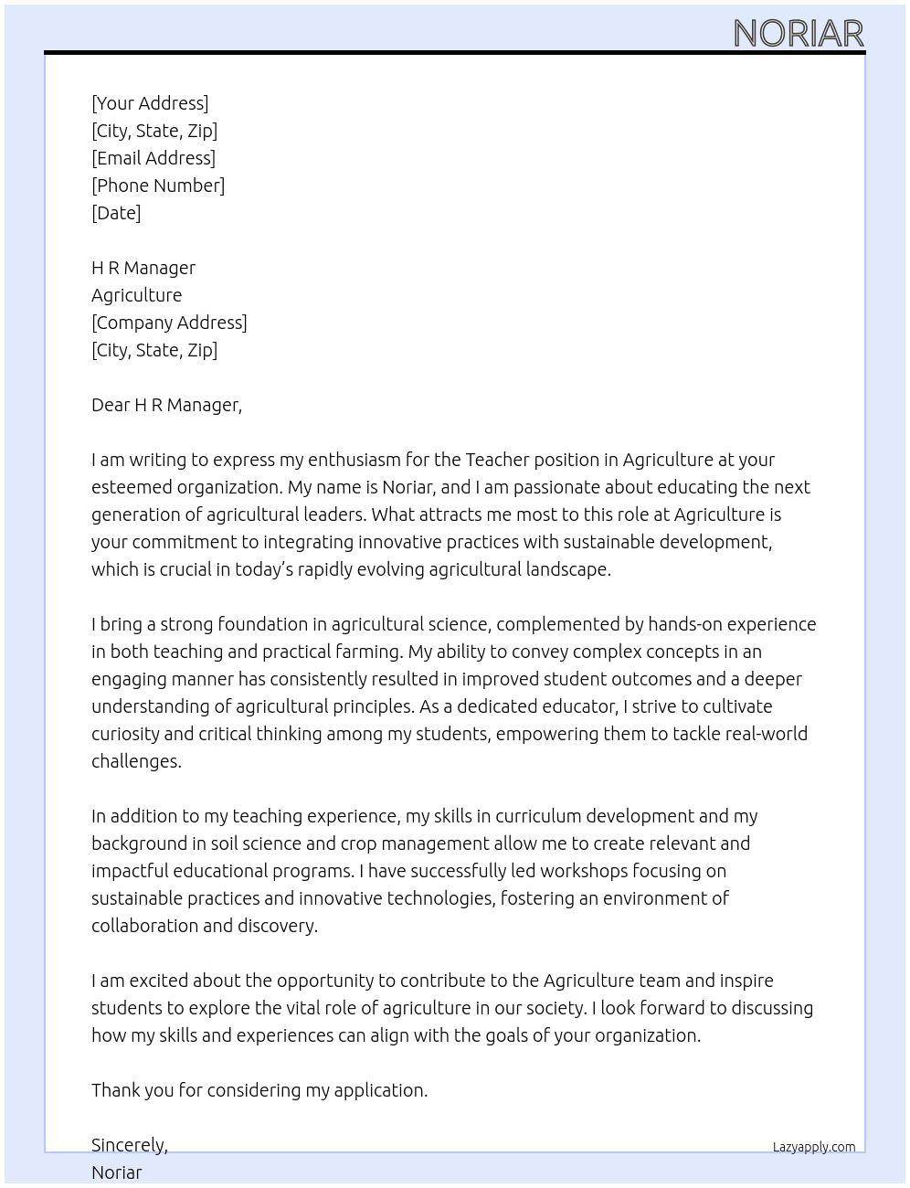 teacher in position of agriculture At Agriculture Cover Letter