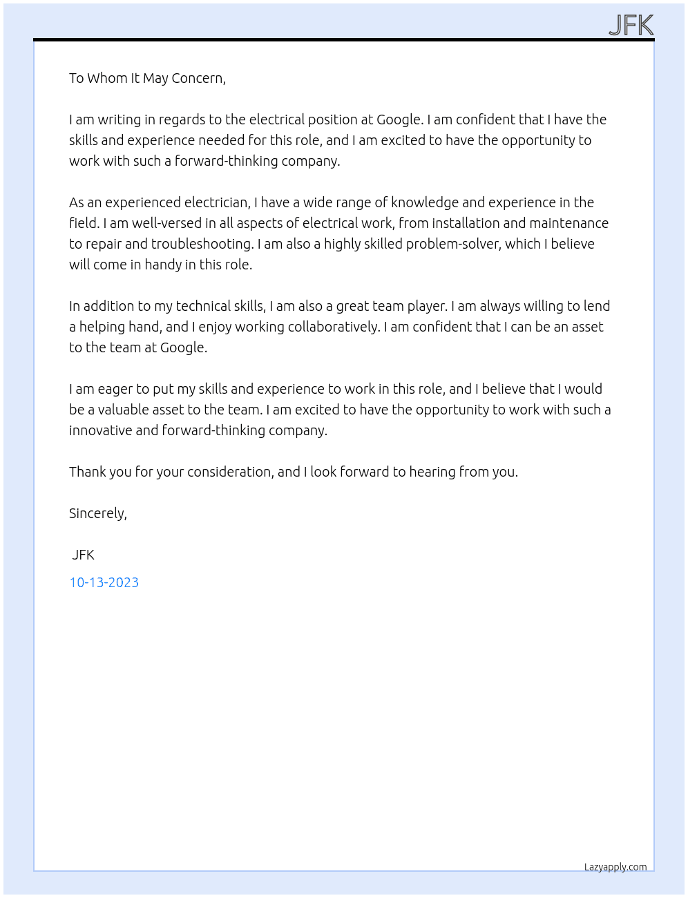 Electrical At google Cover Letter