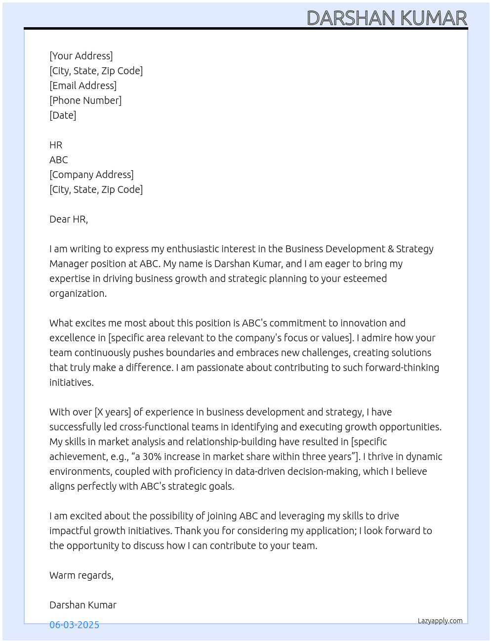 Cover letter for business development & strategy manager - LazyApply