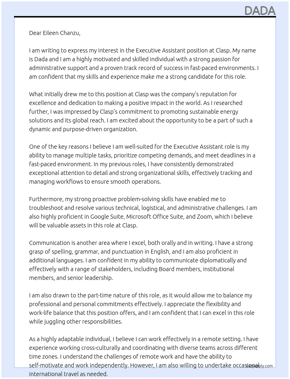 executive Assistant At clasp Cover Letter