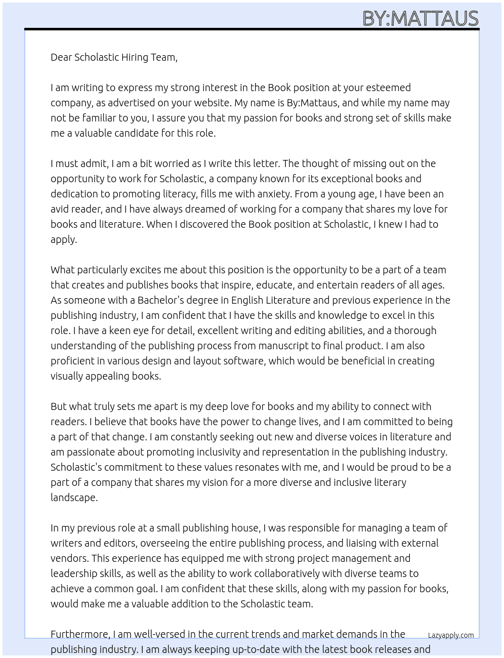 Book At Scholastic  Cover Letter