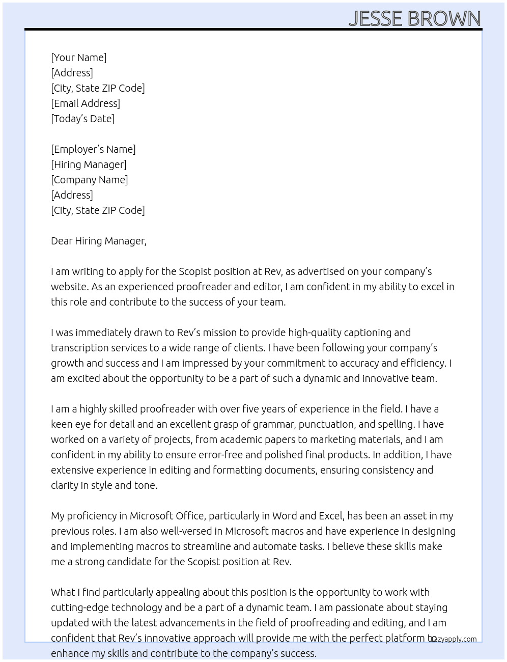 Scopist At Rev Cover Letter