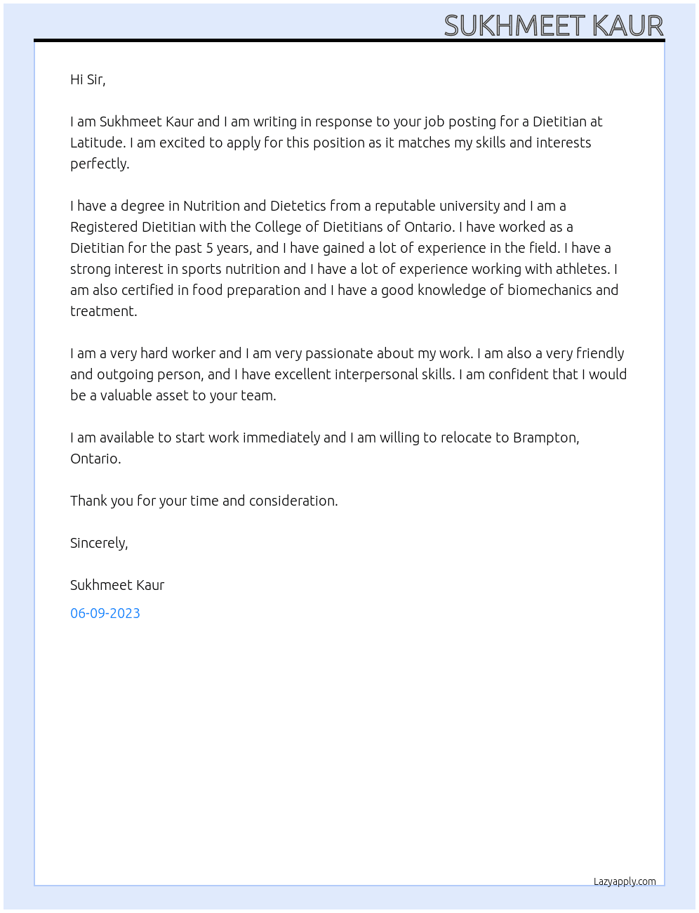 Dietitian  At Latitude  Cover Letter