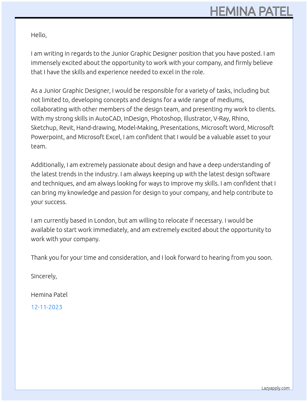 Junior Graphic Designer At Not sure? Cover Letter