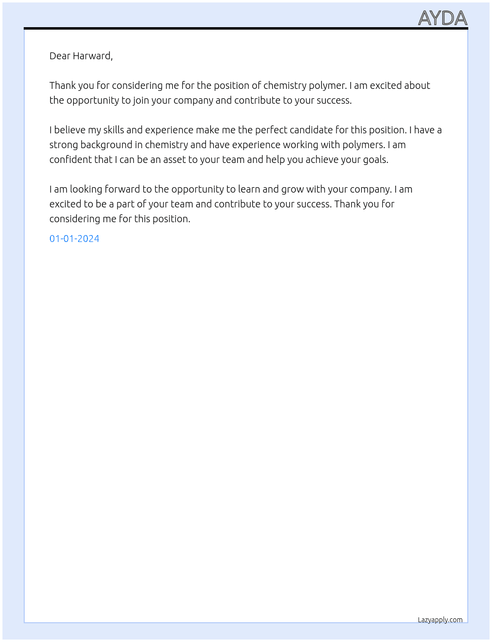 chemistry polymer At harward Cover Letter
