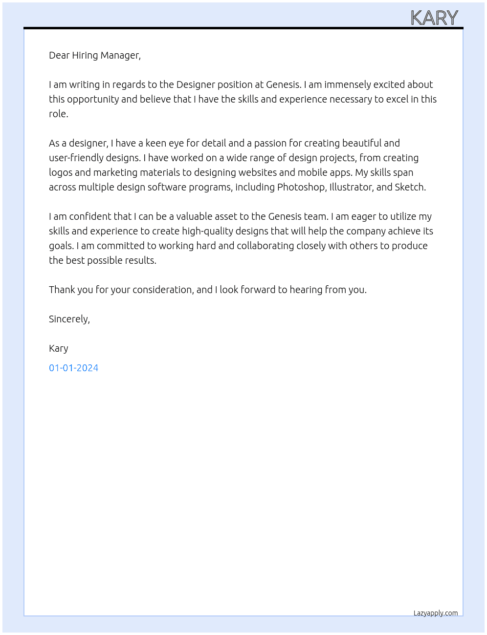 Designer At Genesis Cover Letter