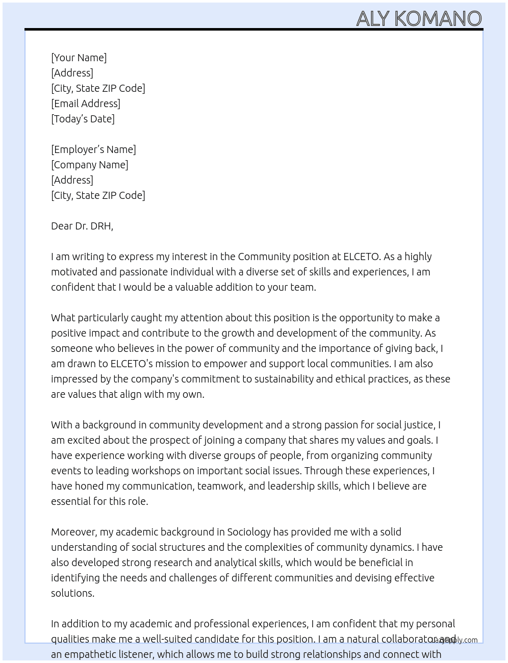 Community At ELCETO Cover Letter