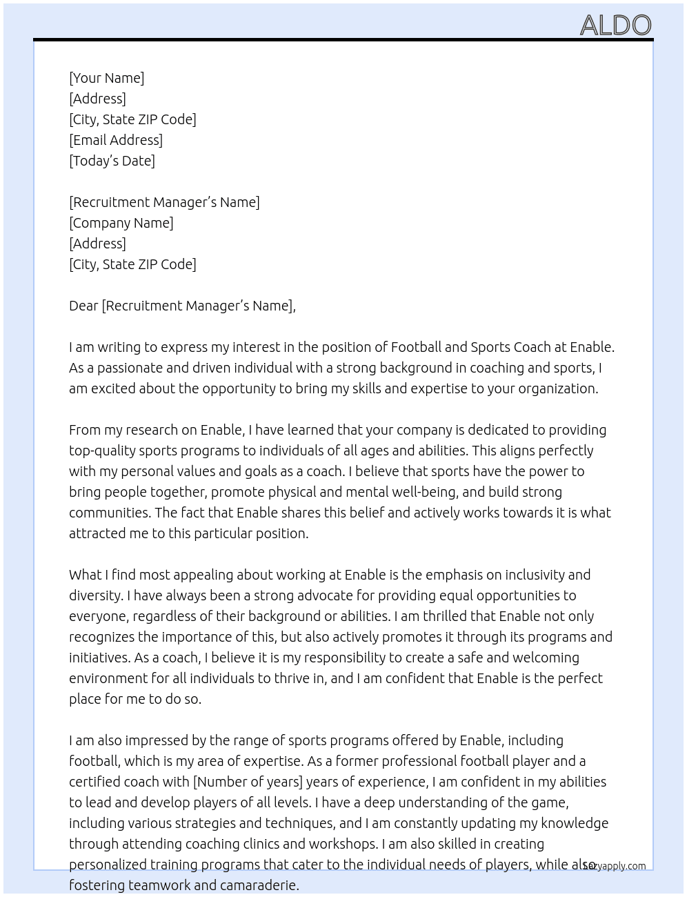 Football and sports coach At Enable Cover Letter