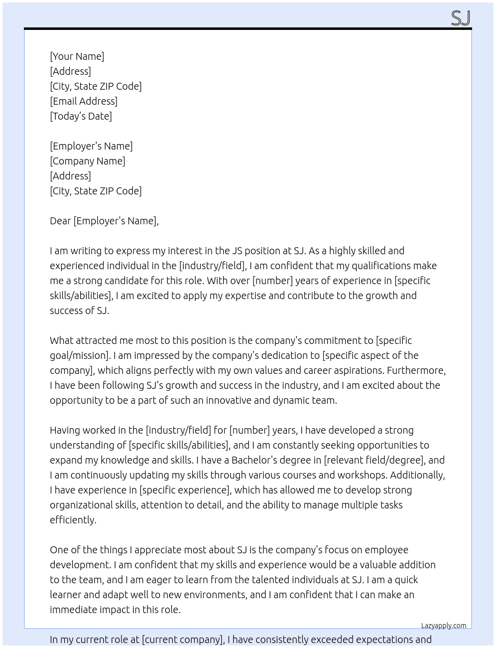 js At sj Cover Letter