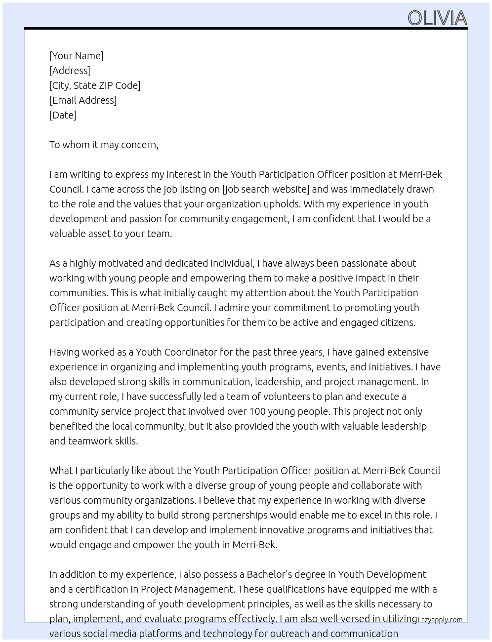 Youth Participation Officer  At Merri-Bek Council Cover Letter