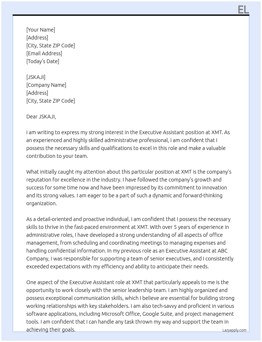 Executive Assistant  At xmt Cover Letter