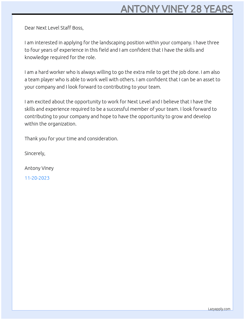 Landscaping  At Next level  Cover Letter