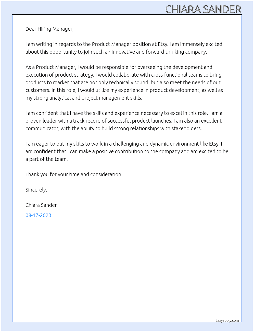 Product Manager At Etsy Cover Letter