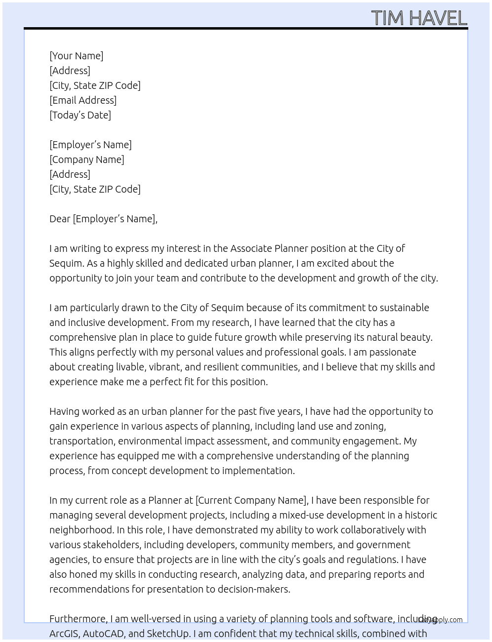 Associate Planner At City of Sequim Cover Letter