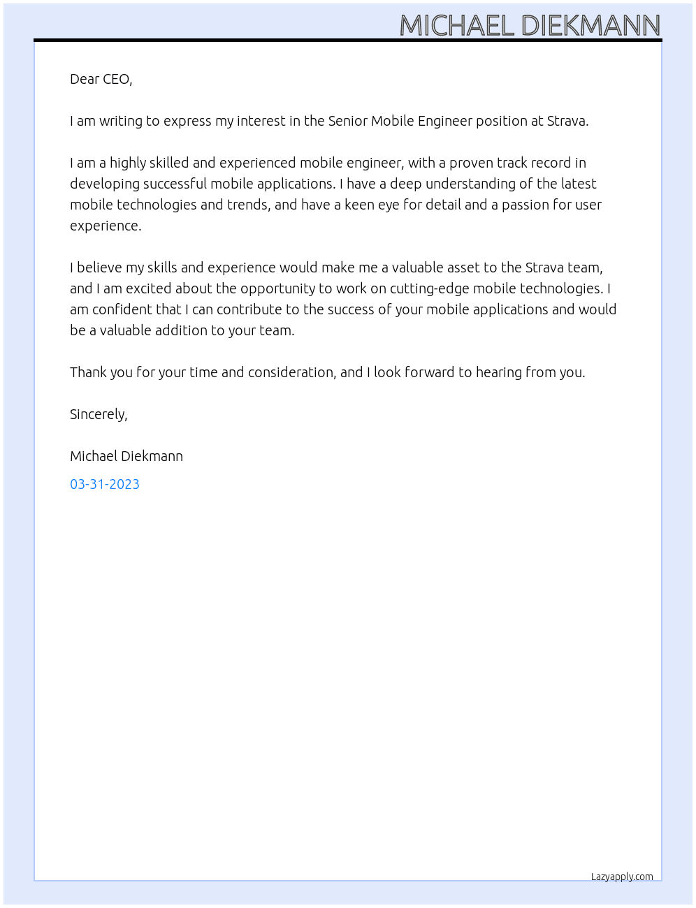 Senior Mobile Engineer At Strava Cover Letter