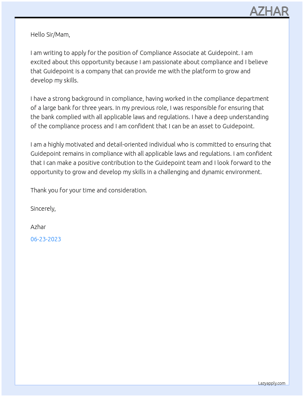 Compliance Associate  At Guidepoint  Cover Letter
