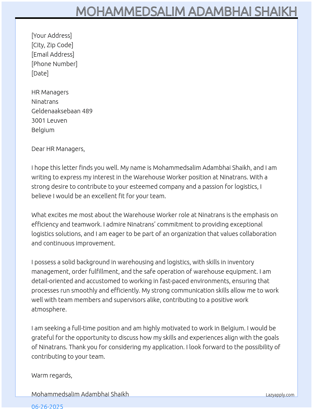 Cover letter for warehouse workar - LazyApply