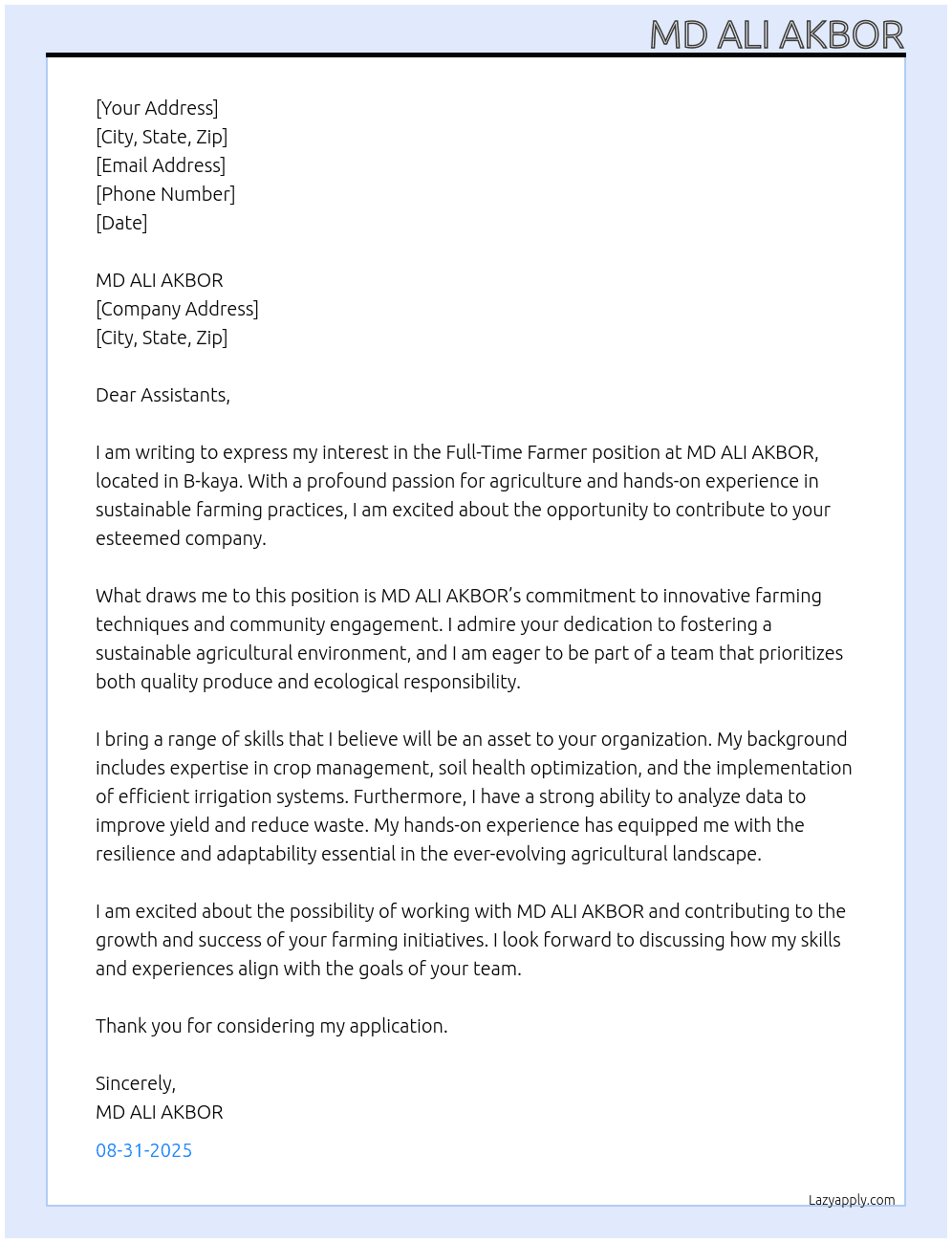Farmar At MD ALI AKBOR Cover Letter