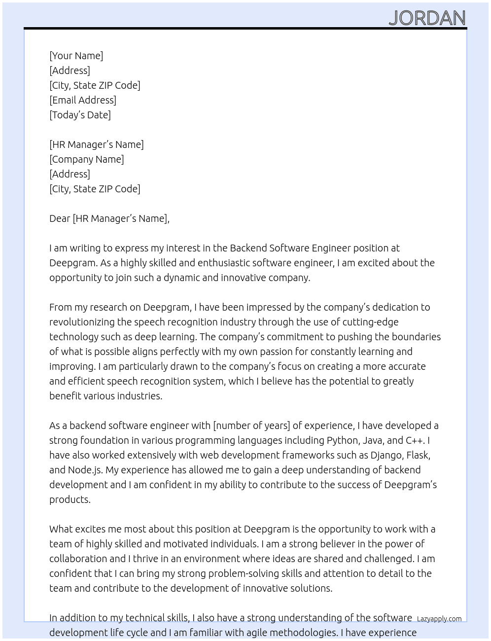 Backend Software Engineer At Deepgram Cover Letter