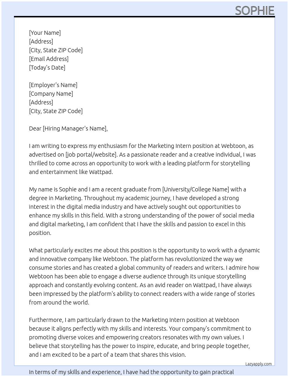 [Wattpad] Marketing Intern  At Webtoon Cover Letter
