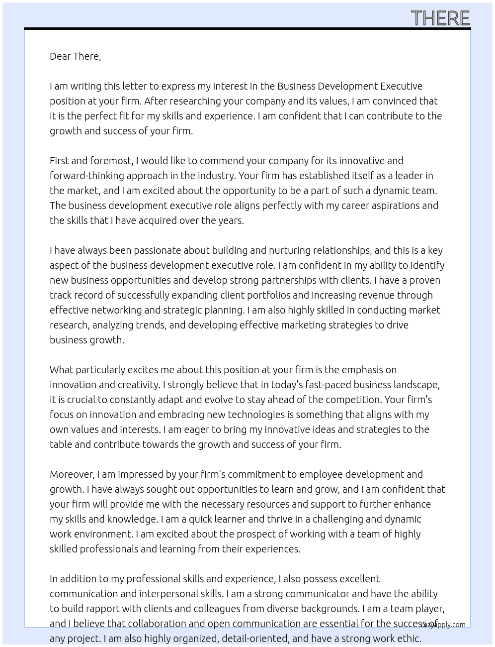 Business Development Executive At your firm Cover Letter
