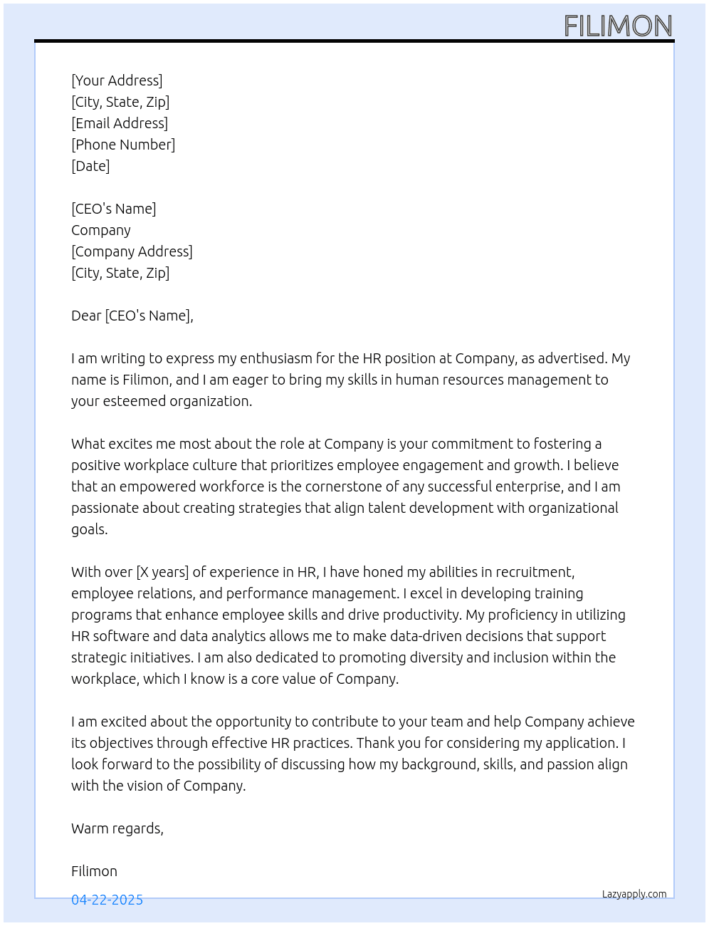 HR At Company  Cover Letter
