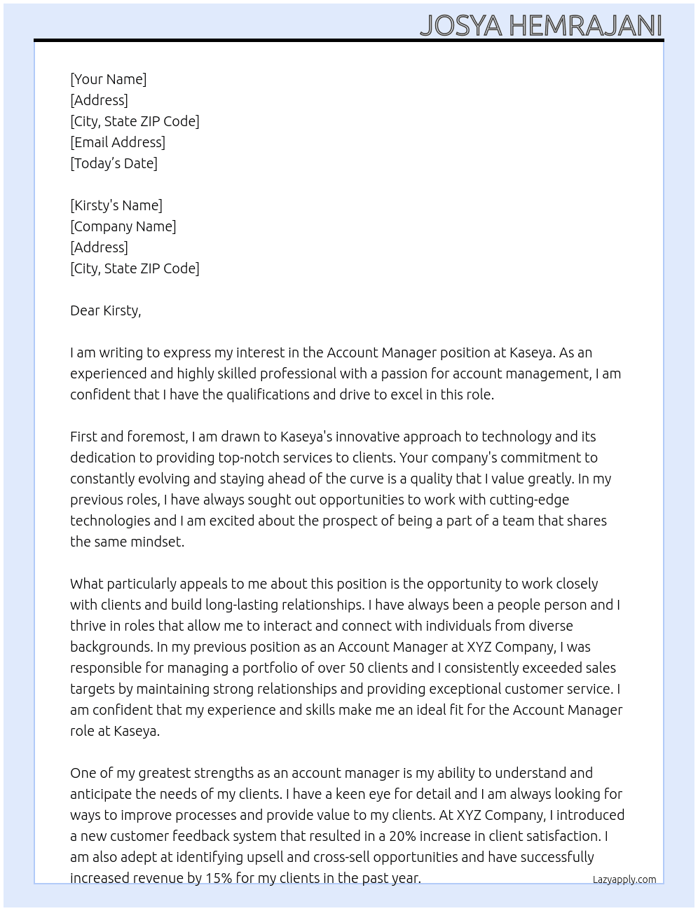 Account Manager At Kaseya Cover Letter