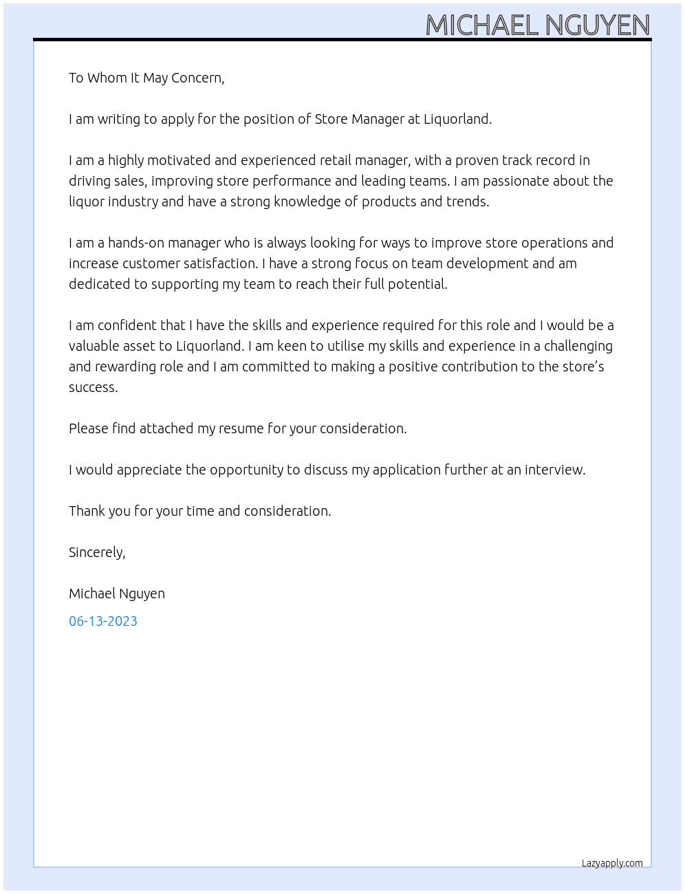 Store Manager  At Liquorland  Cover Letter