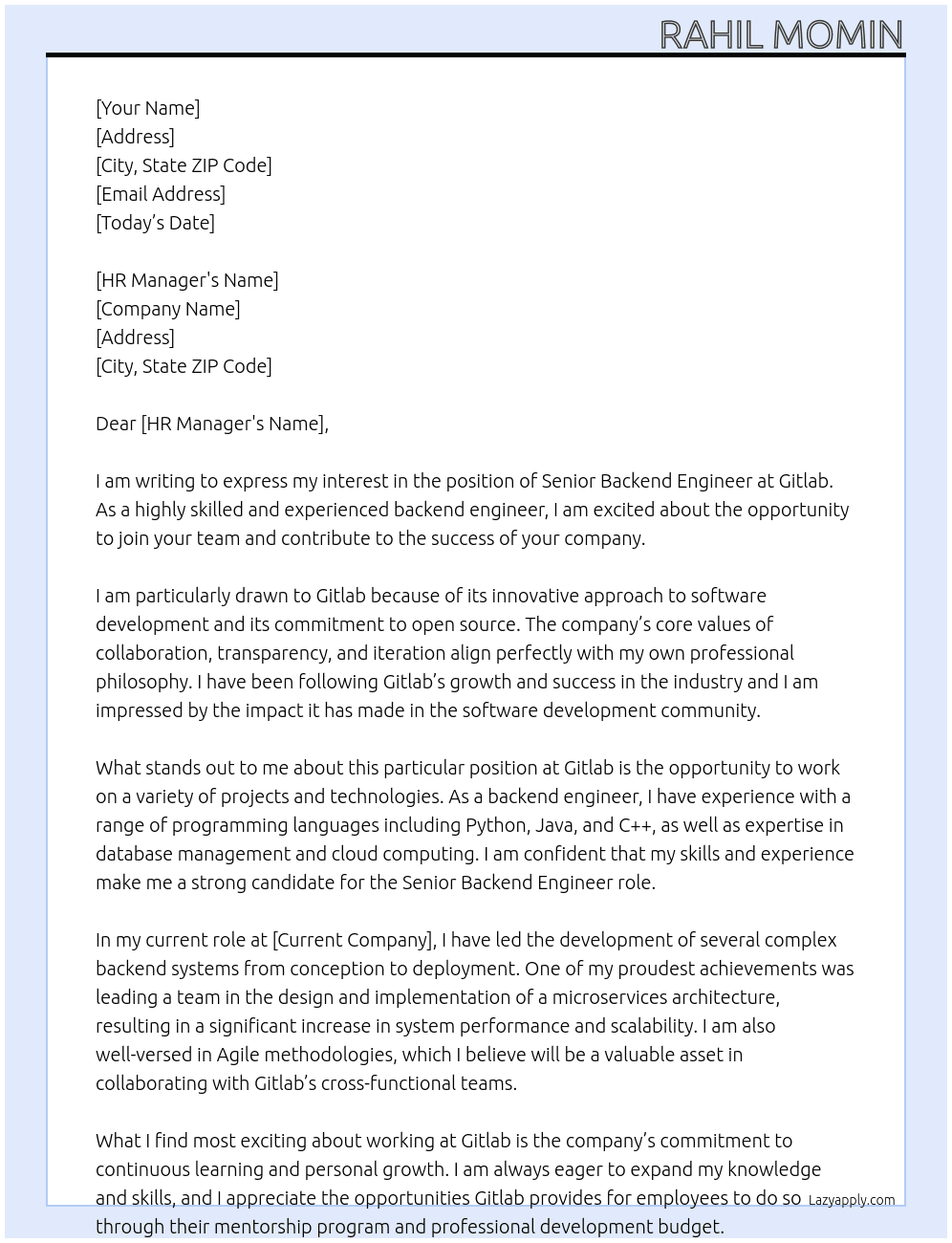 Senior Backend Engineer At Gitlab Cover Letter