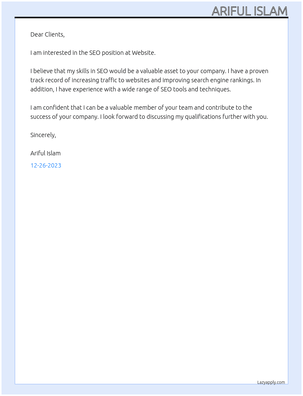 Seo At Website Cover Letter