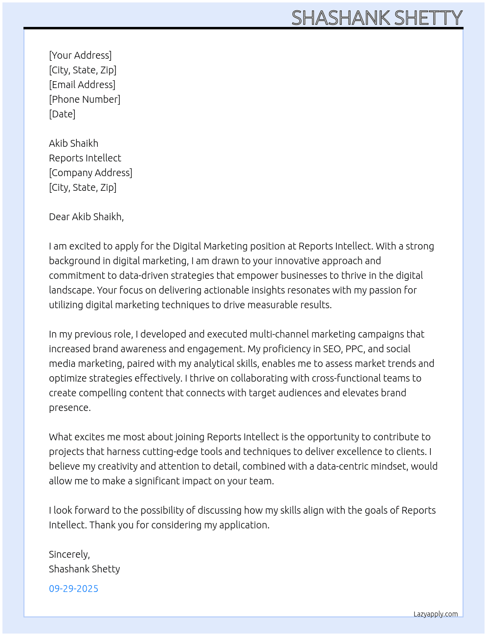 digital marketing At Reports Intellect Cover Letter
