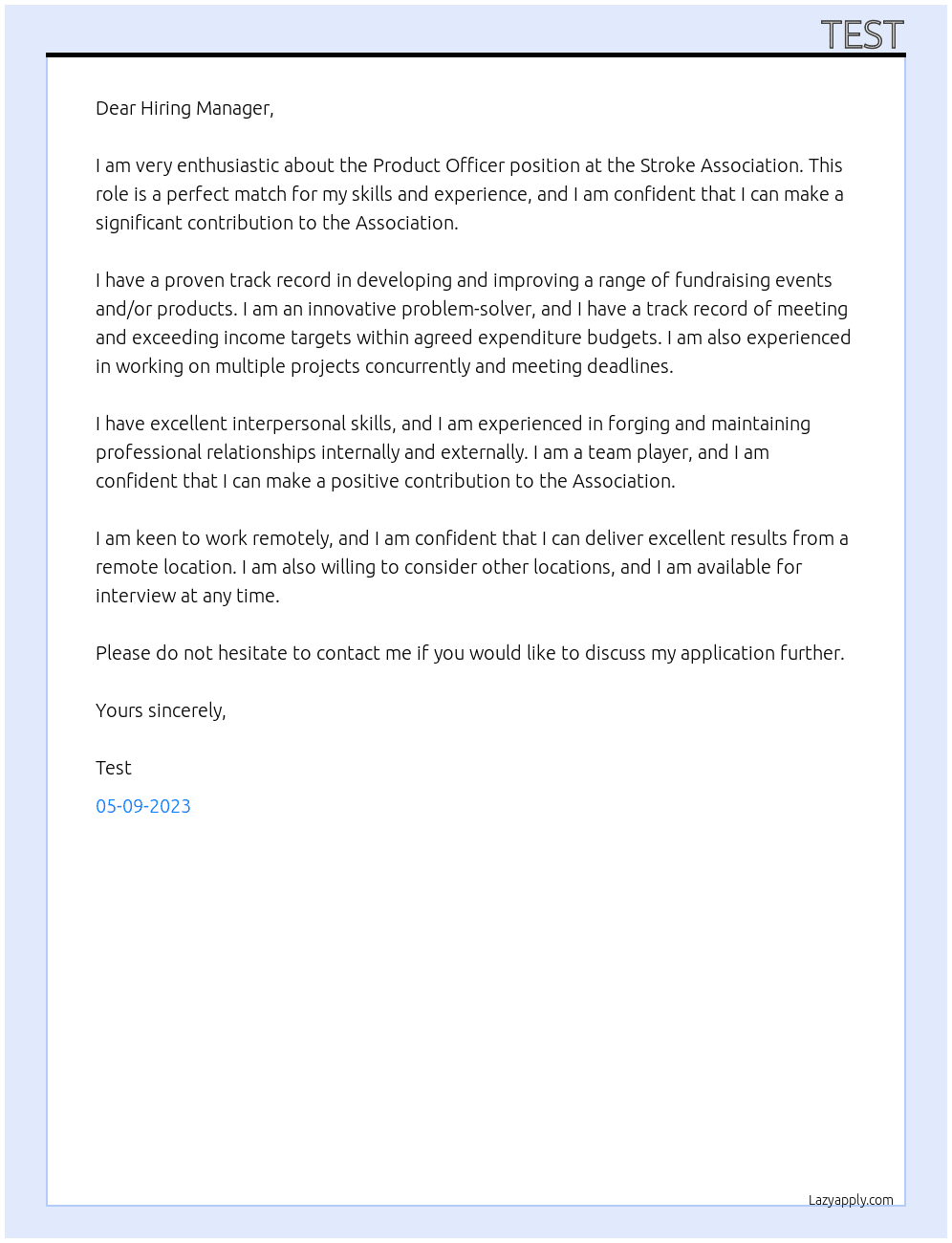 Product Officer At Stroke Association  Cover Letter