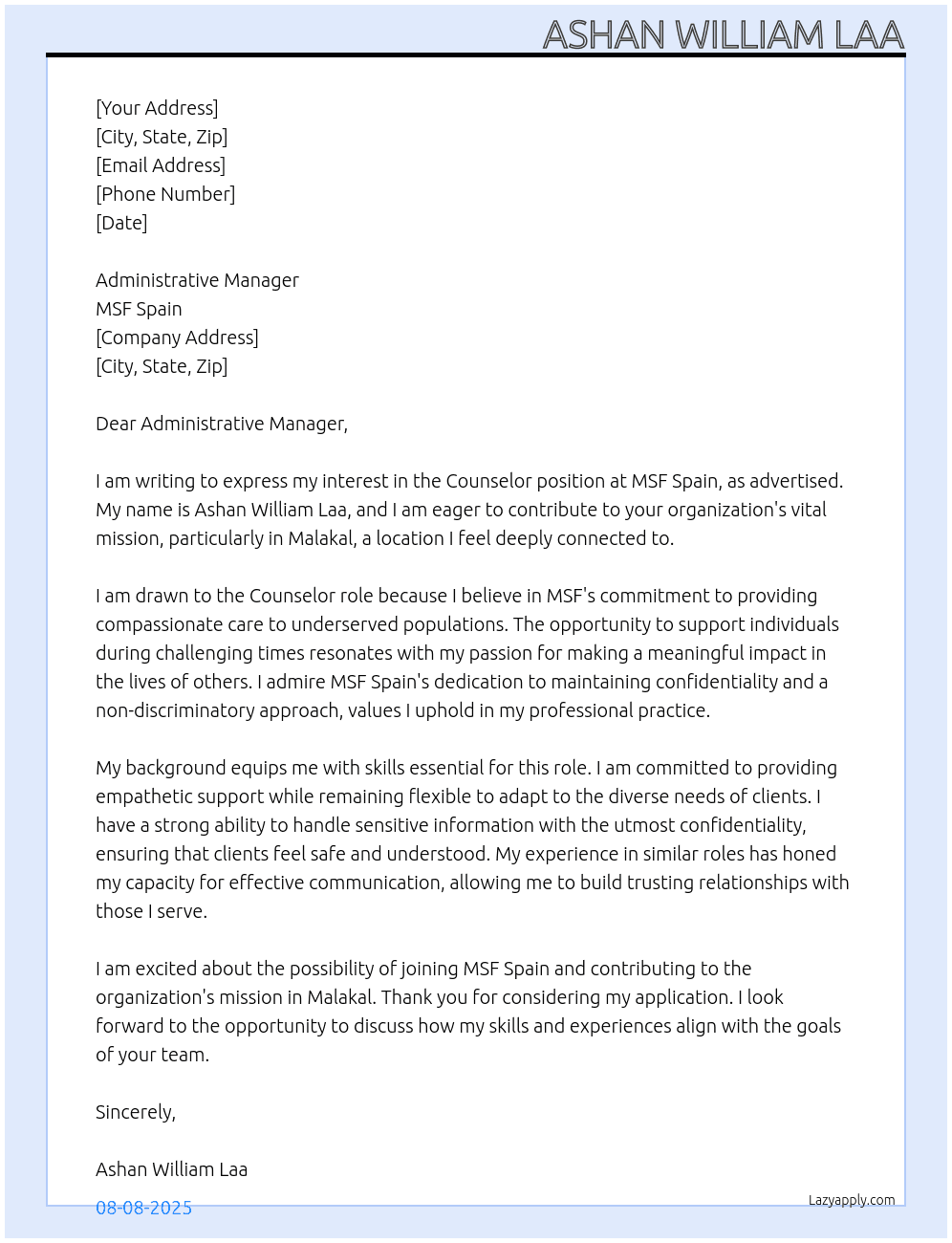 Cover letter for counselor - LazyApply