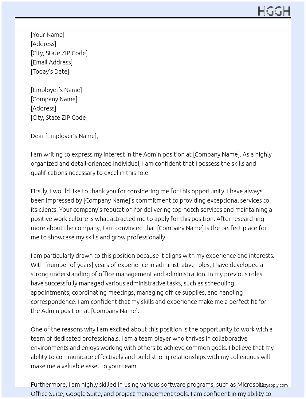 Admin At ghghg Cover Letter